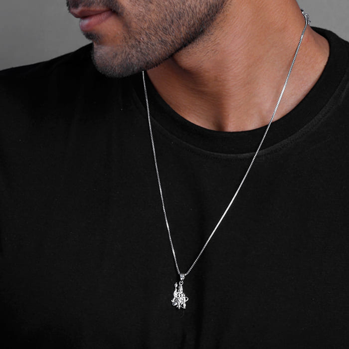 Silver Anjaneya Pendant With Box Chain For Him