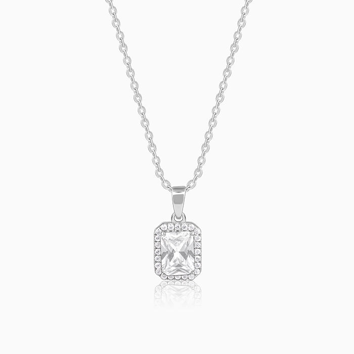 Silver Radiant Square Pendant with Link Chain