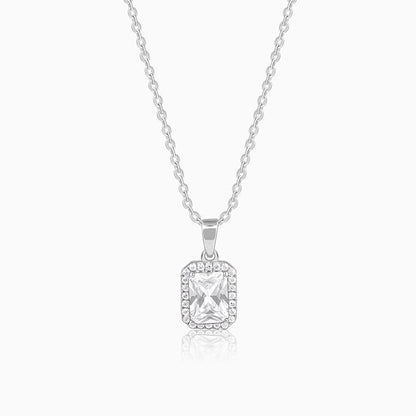 Silver Radiant Square Pendant with Link Chain