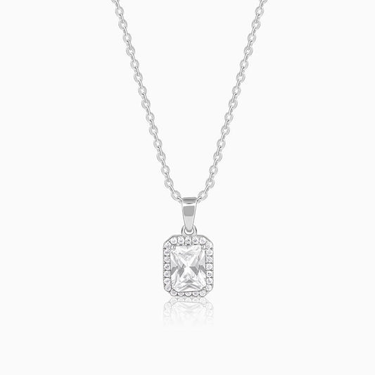 Silver Radiant Square Pendant with Link Chain