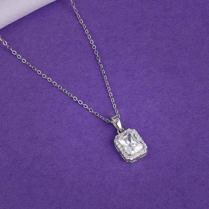 Silver Radiant Square Pendant with Link Chain
