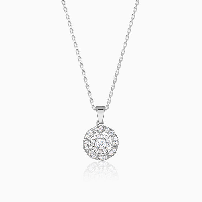 Silver Dahlia Bloom Pendant With Link Chain
