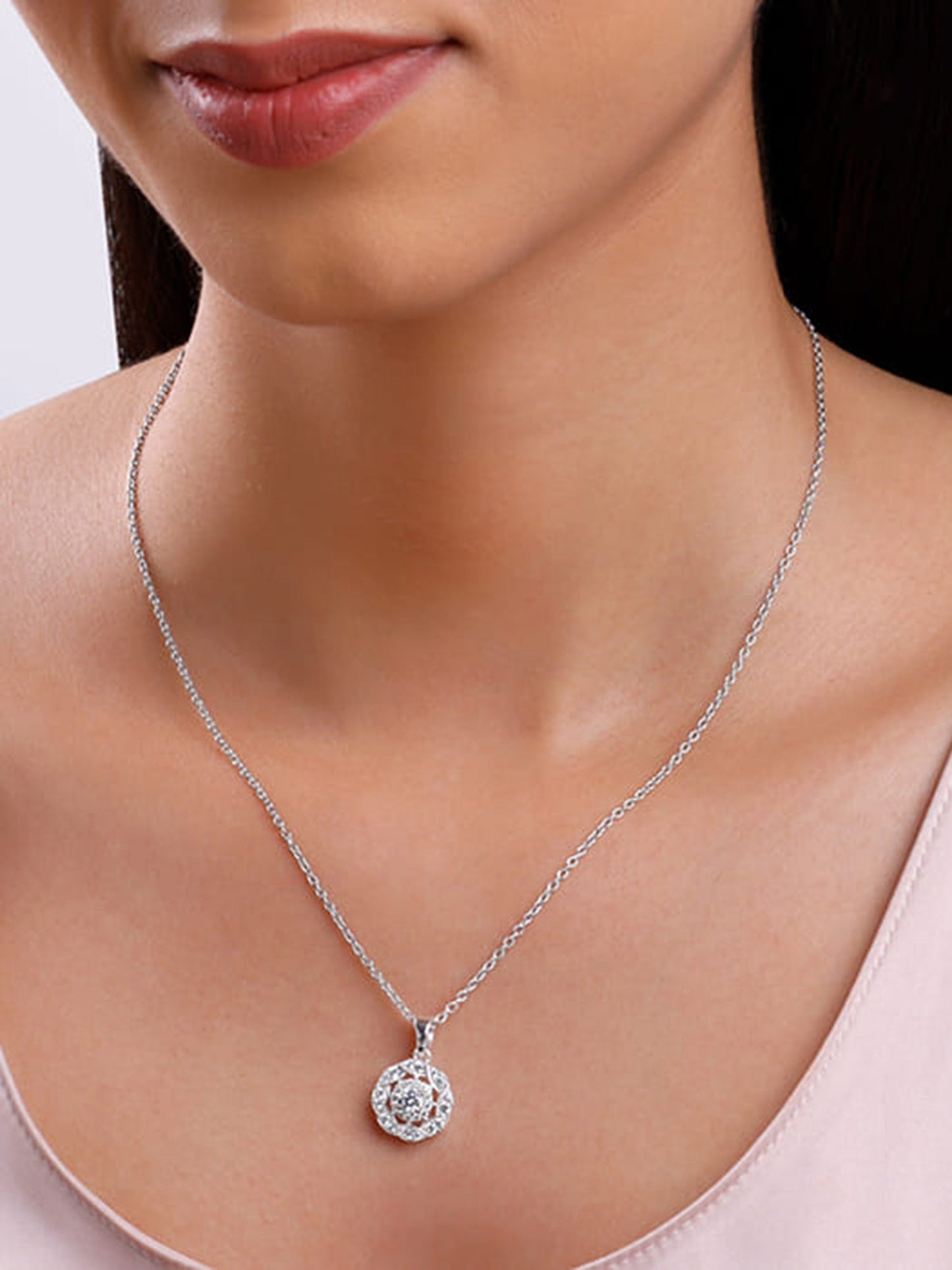 Silver Dahlia Bloom Pendant With Link Chain