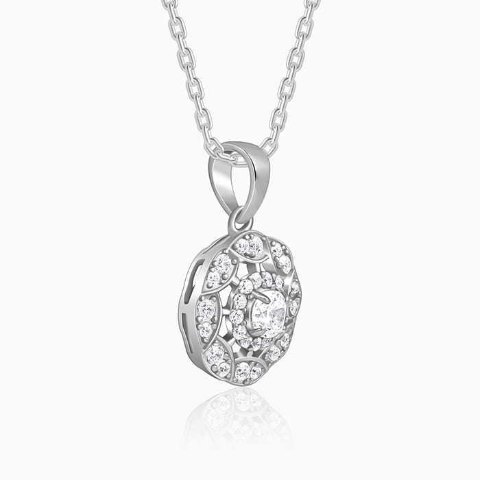 Silver Dahlia Bloom Pendant With Link Chain