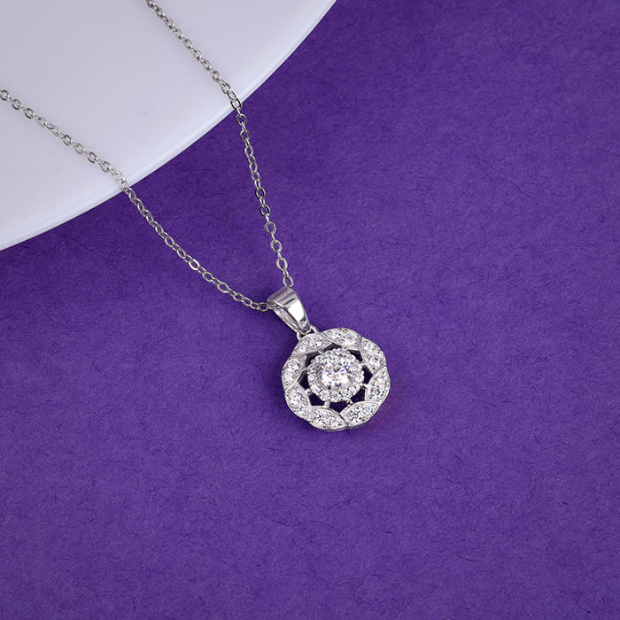 Silver Dahlia Bloom Pendant With Link Chain