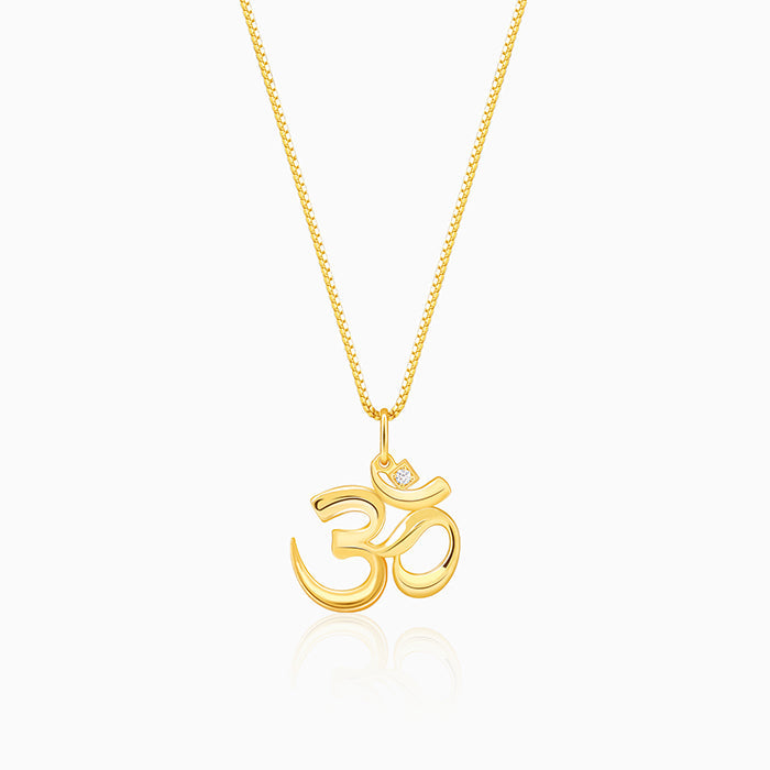 Golden Classic Om Pendant With Box Chain For Him