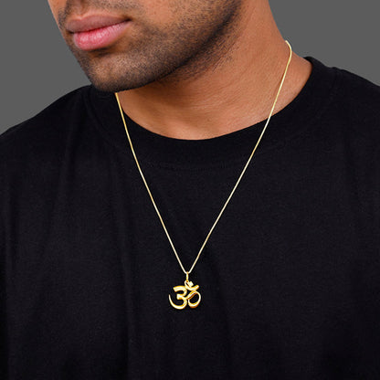 Golden Classic Om Pendant With Box Chain For Him