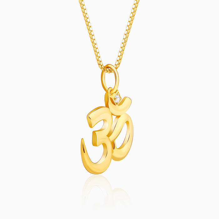 Golden Classic Om Pendant With Box Chain For Him