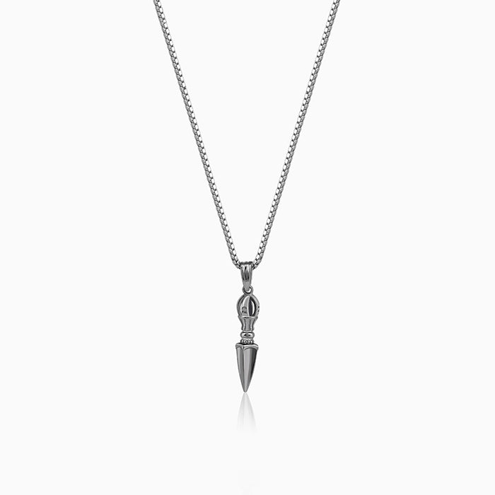 Black Rhodium Phurba Pendant With Box Chain For Him