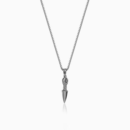 Black Rhodium Phurba Pendant With Box Chain For Him