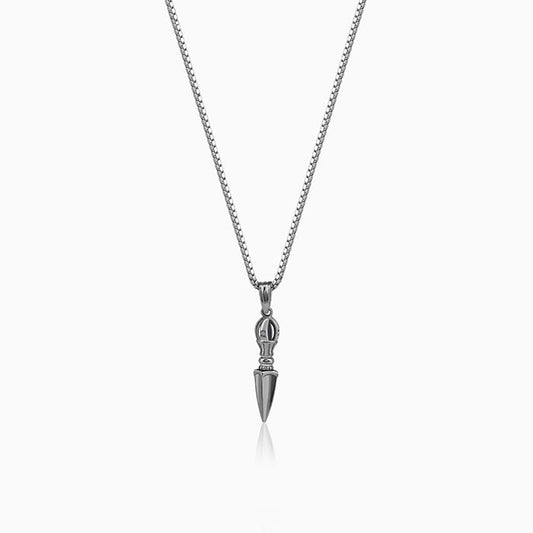 Black Rhodium Phurba Pendant With Box Chain For Him