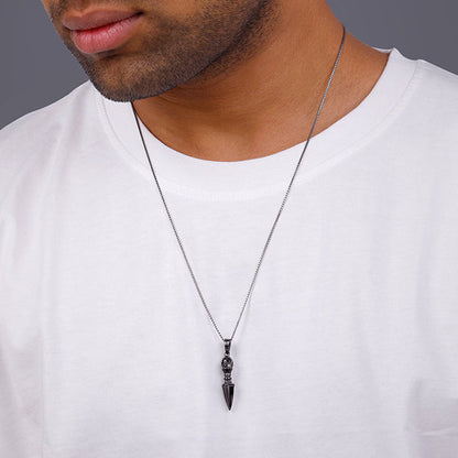 Black Rhodium Phurba Pendant With Box Chain For Him