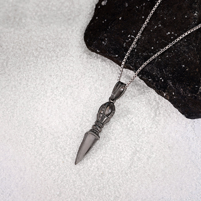 Black Rhodium Phurba Pendant With Box Chain For Him