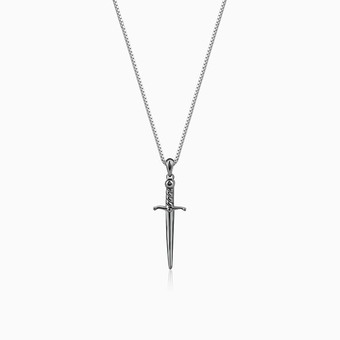 Black Rhodium Vintage Sword Pendant With Box Chain For Him