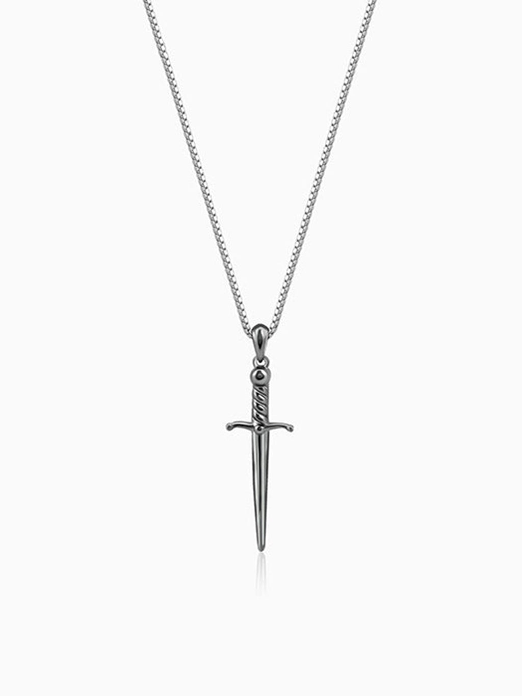 Black Rhodium Vintage Sword Pendant With Box Chain For Him