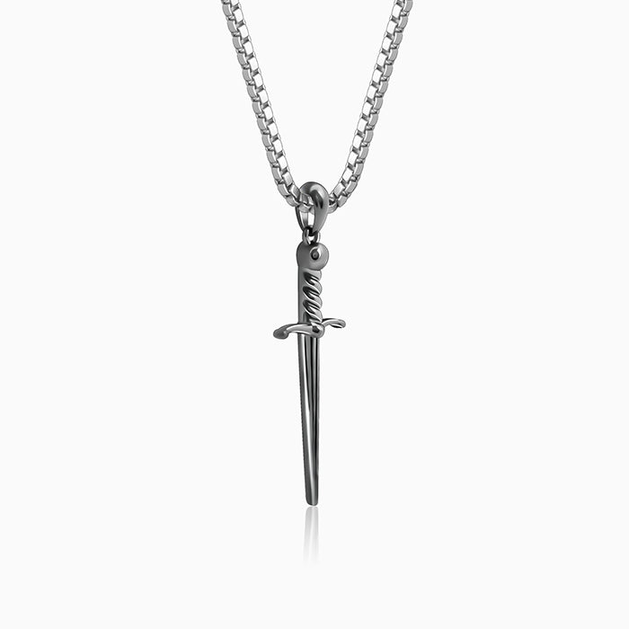 Black Rhodium Vintage Sword Pendant With Box Chain For Him