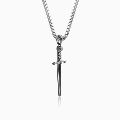 Black Rhodium Vintage Sword Pendant With Box Chain For Him