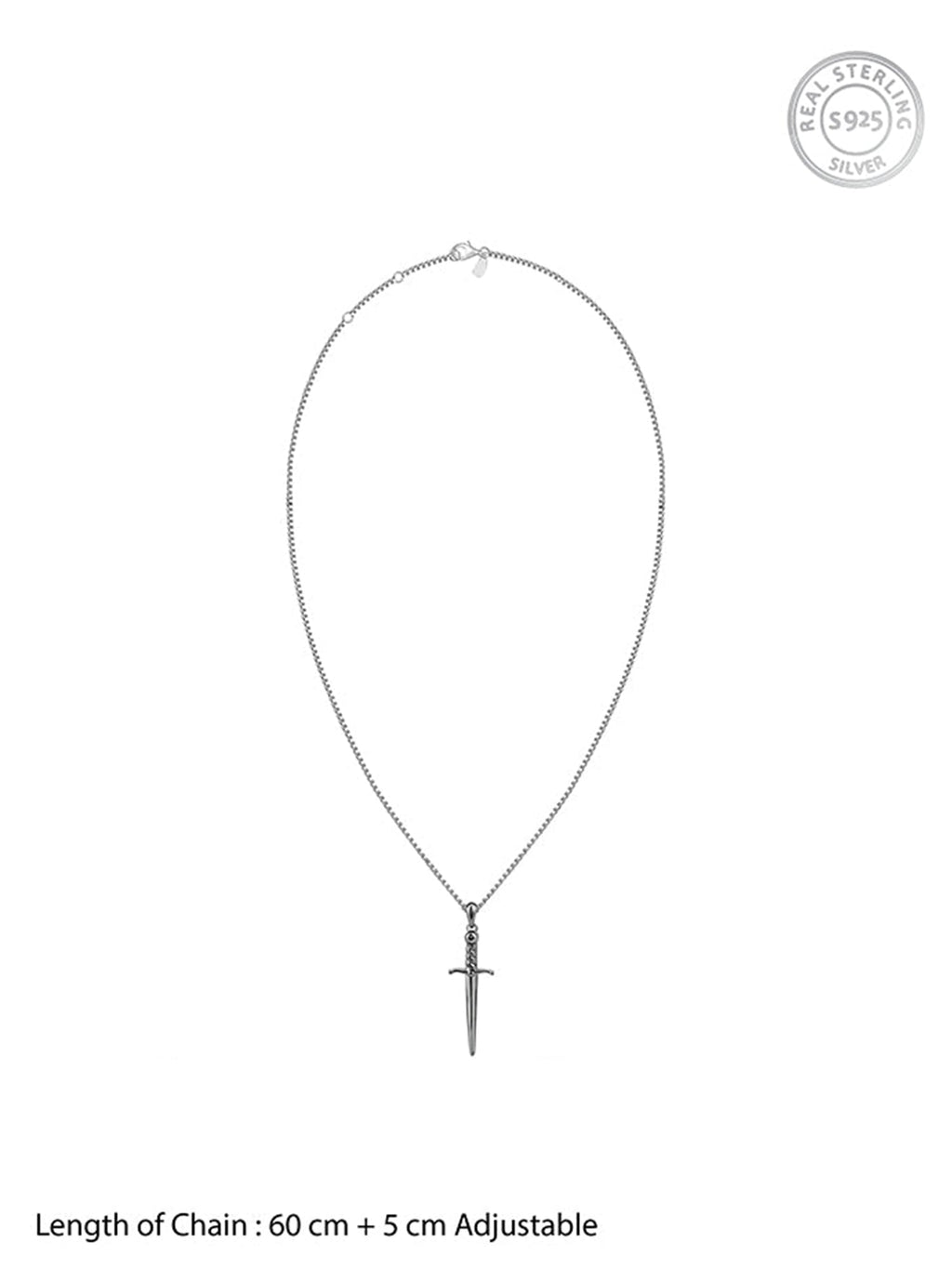 Black Rhodium Vintage Sword Pendant With Box Chain For Him