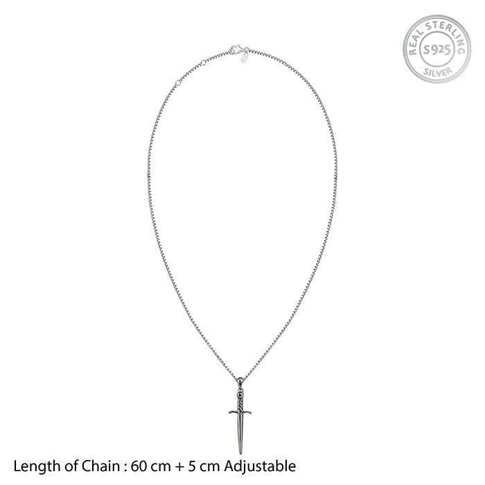 Black Rhodium Vintage Sword Pendant With Box Chain For Him