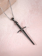 Black Rhodium Vintage Sword Pendant With Box Chain For Him