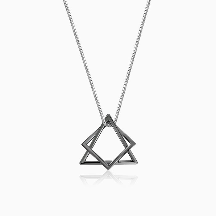 Black Rhodium Hexagram Pendant With Box Chain For Him