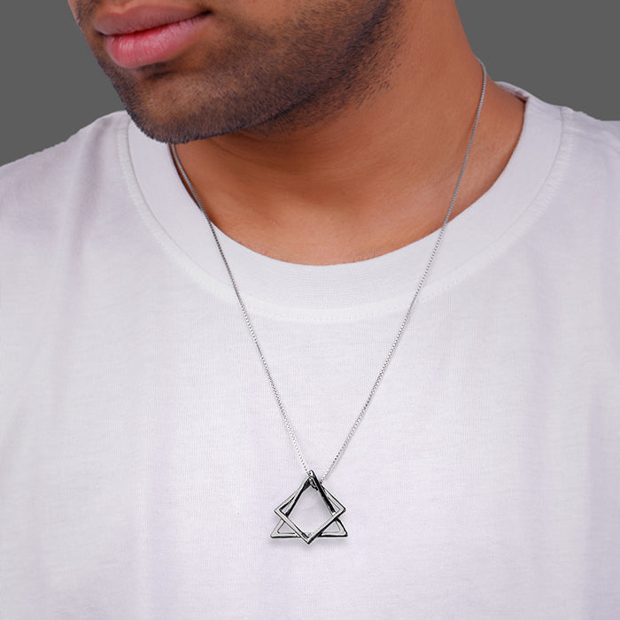 Black Rhodium Hexagram Pendant With Box Chain For Him