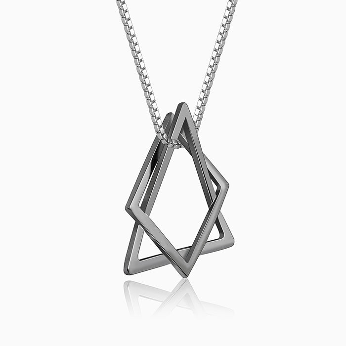 Black Rhodium Hexagram Pendant With Box Chain For Him