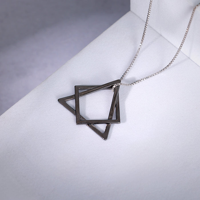Black Rhodium Hexagram Pendant With Box Chain For Him