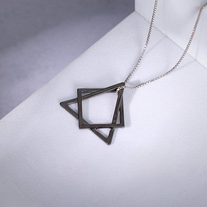 Black Rhodium Hexagram Pendant With Box Chain For Him