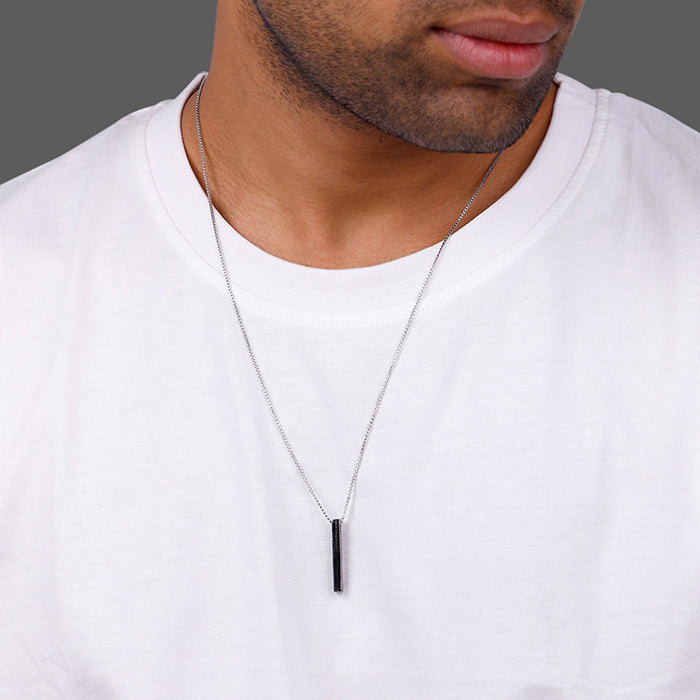 Black Rhodium Sympa Pendant With Box Chain For Him