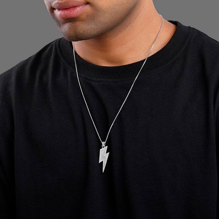 Silver Lightning Pendant With Box Chain For Him