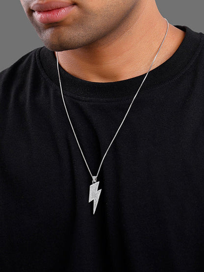 Silver Lightning Pendant With Box Chain For Him