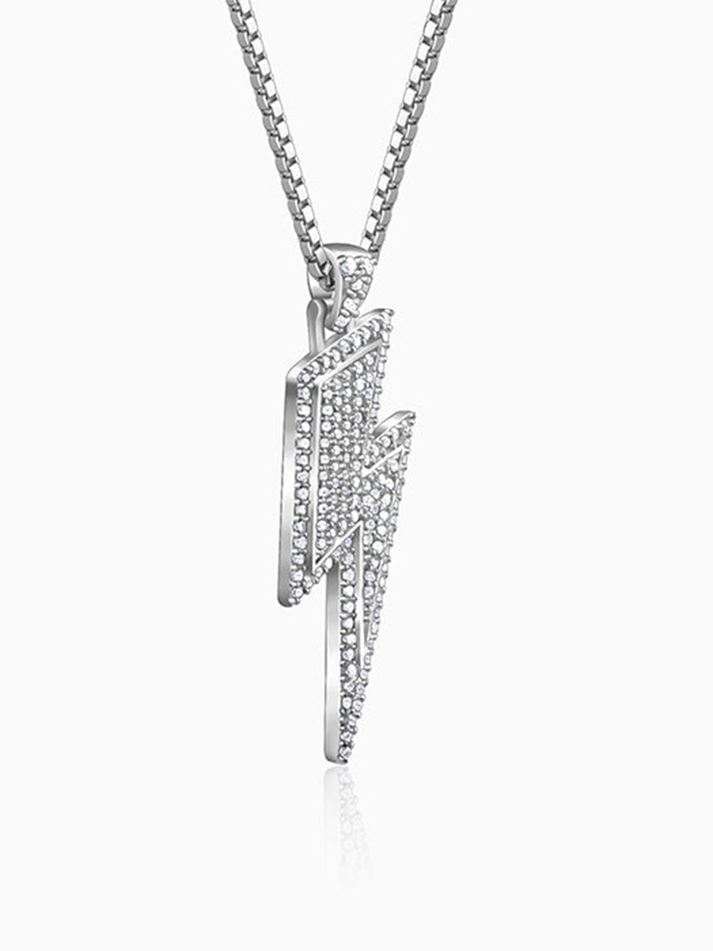 Silver Lightning Pendant With Box Chain For Him