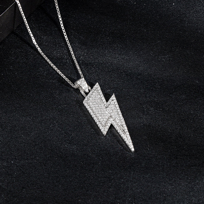 Silver Lightning Pendant With Box Chain For Him