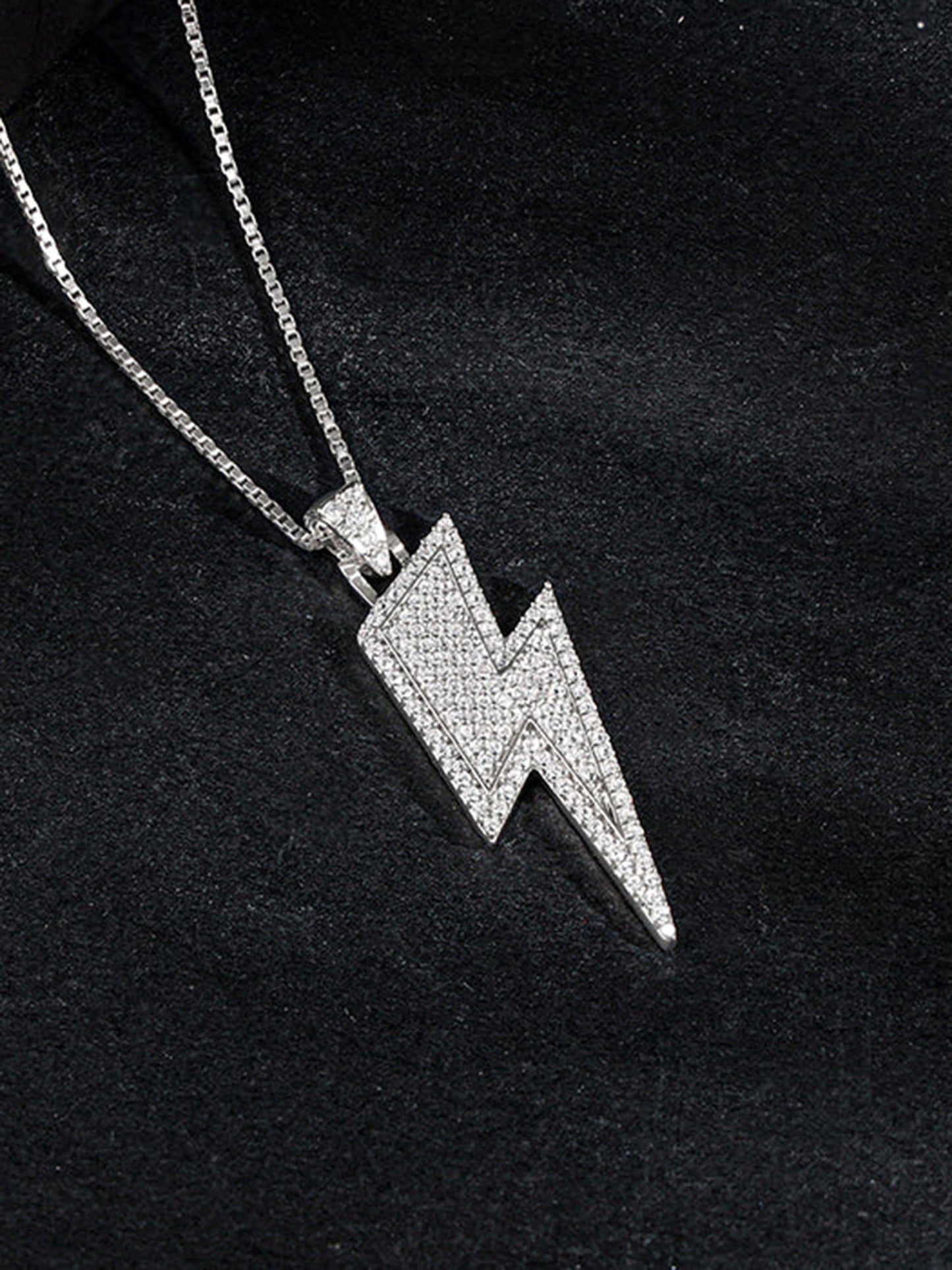 Silver Lightning Pendant With Box Chain For Him