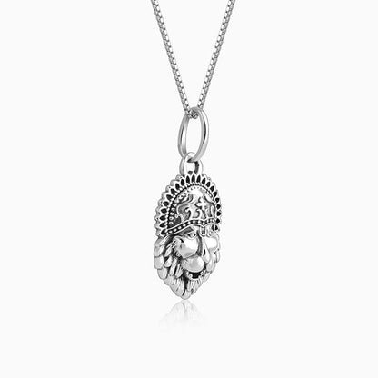 Oxidised Silver Narasimha Crown Pendant With Box Chain For Him