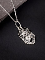 Oxidised Silver Narasimha Crown Pendant With Box Chain For Him
