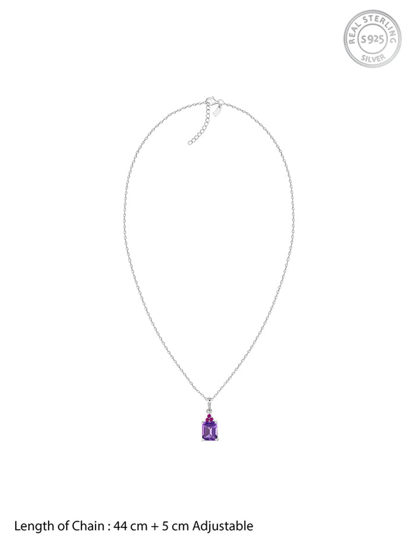 Silver Amethyst Pendant With Link Chain