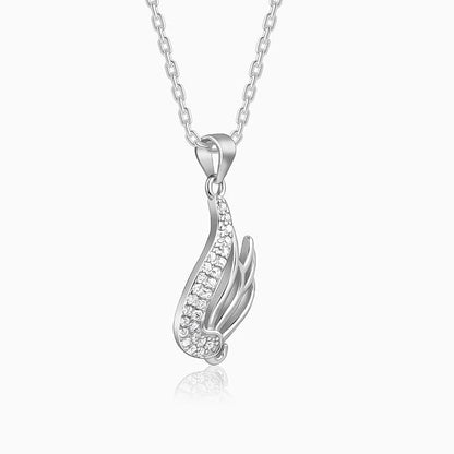 Silver Zircon Winged Pendant With Link Chain