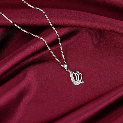 Silver Zircon Winged Pendant With Link Chain