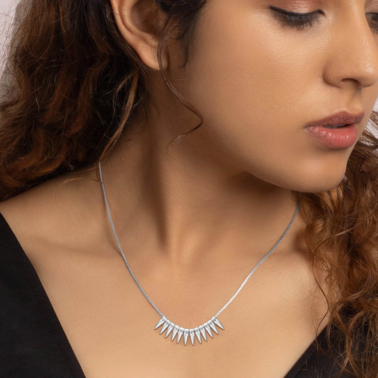 Silver Studded Spikes Necklace