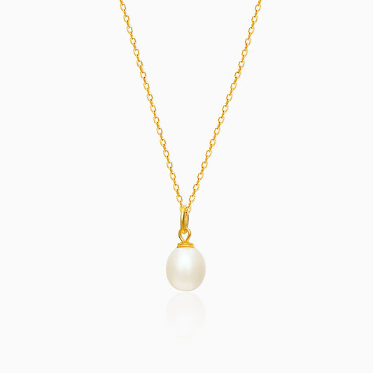 Golden Minimal Pearl Pendant with Link Chain
