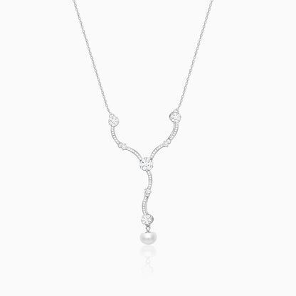 Silver Curved Pearl Flower Necklace