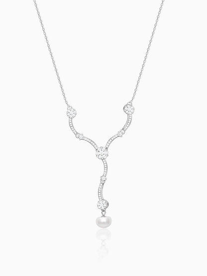Silver Curved Pearl Flower Necklace