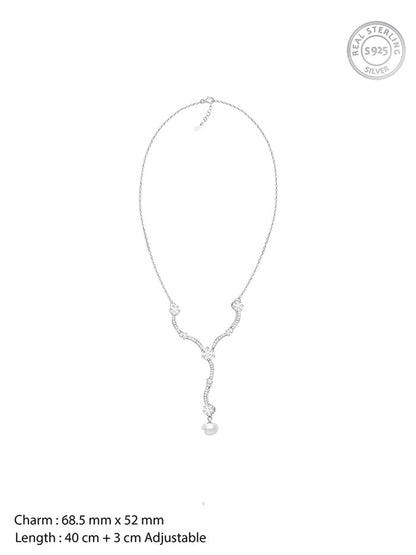 Silver Curved Pearl Flower Necklace