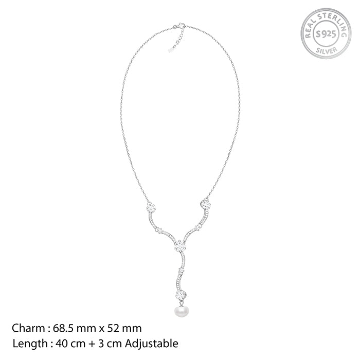 Silver Curved Pearl Flower Necklace
