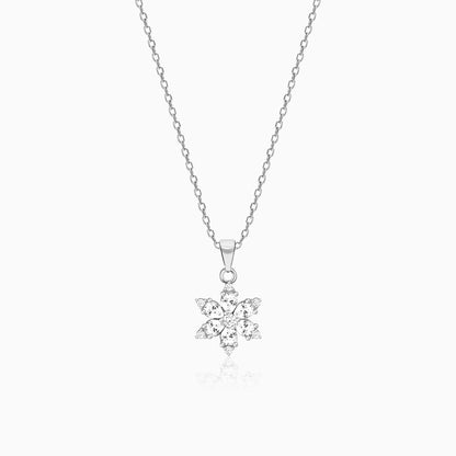 Silver Flowery Snowflake Pendant With Link Chain
