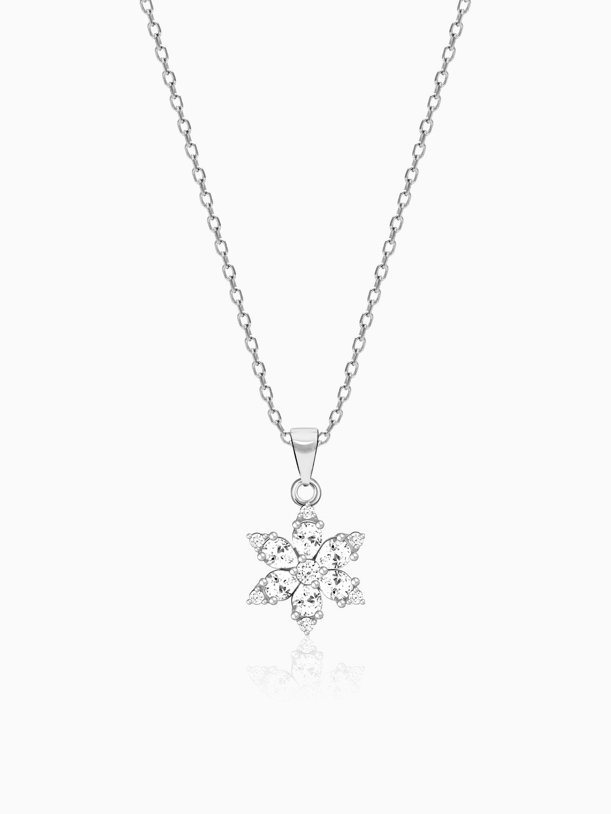 Silver Flowery Snowflake Pendant With Link Chain