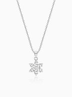 Silver Flowery Snowflake Pendant With Link Chain