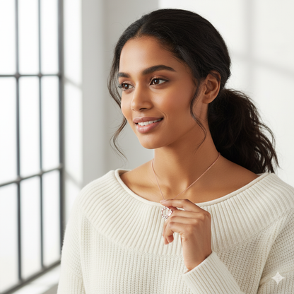 Rose Gold Drop Wreath Pendant With Link Chain